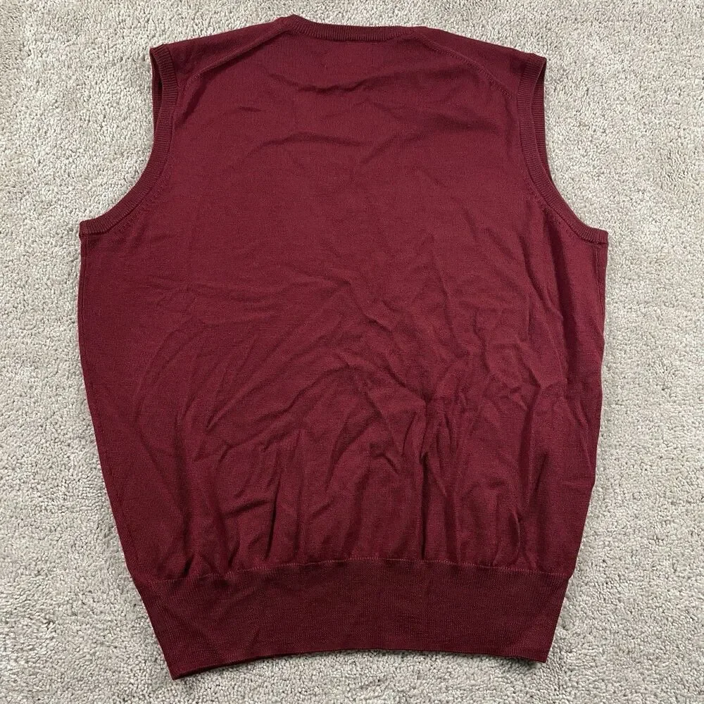 Vintage Alan Paine Men’s V-Neck Sweater Vest Maroon Merino Wool UK44 EUR 52 US L